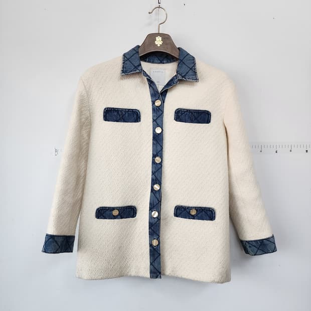 산드로 트위드 데님 배색 자켓