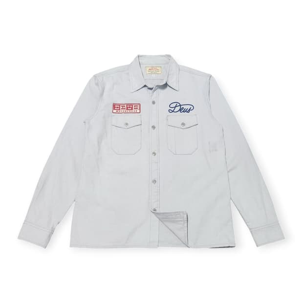 S)데우스 워크 셔츠 라이트그레이 자수패치 백프린팅 스트릿