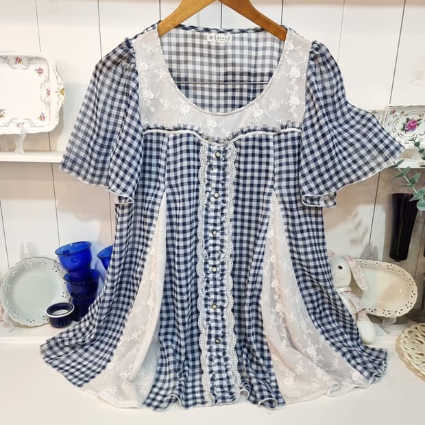 axes femme 체크 레이스 튜닉