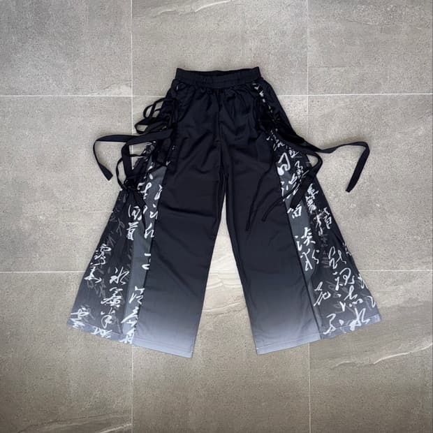 Black gradient oriental open strap pants