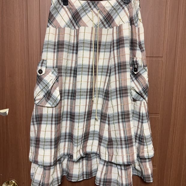 모리걸 하구미 일본 빈티지 체크 포켓 레이어드 롱 스커트
