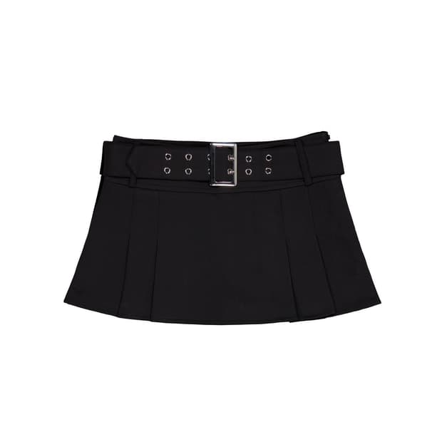 정가12.8) 포어링 BELTED MINI SKIRT 벨트스커트 검정치마