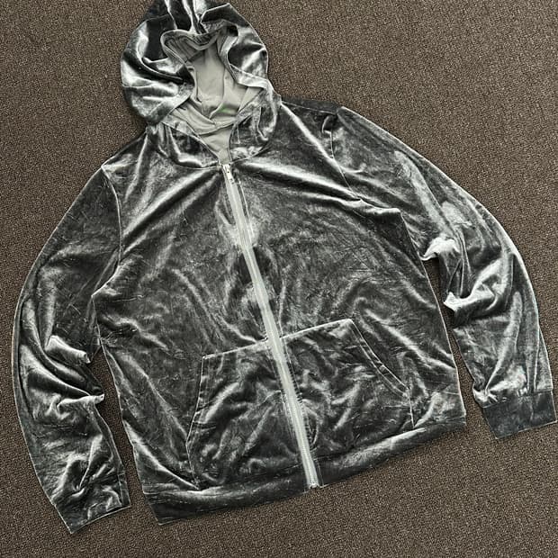 L)빈티지 페어리 그레이 그런지 벨벳 후드집업