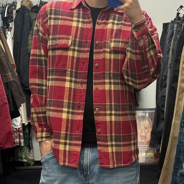 필드&스트림 플란넬 타탄 체크 워크 셔츠 코튼 레드 오버핏 에스닉 웨스턴