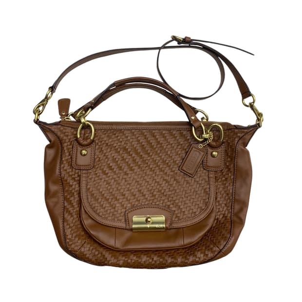 코치 브라운 가죽 위빙숄더백 3way