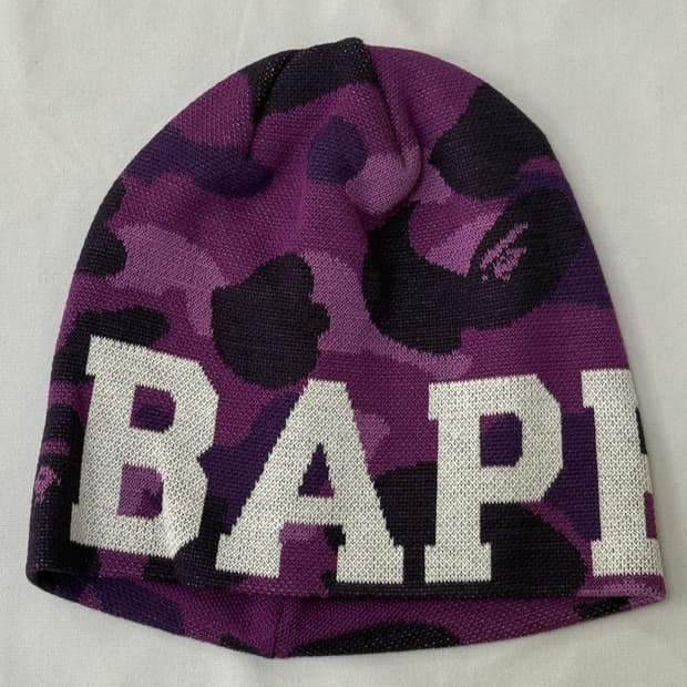 베이프 카모 니트 캡 퍼플