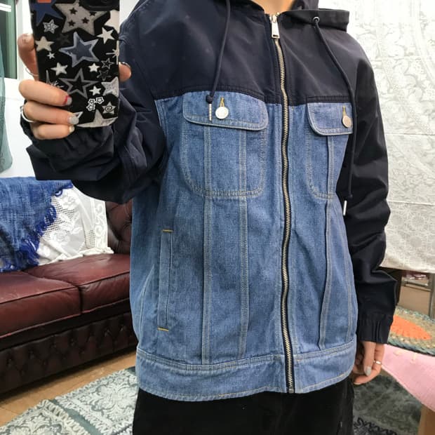 리 lee 바람막이 레이어드 데님자켓 