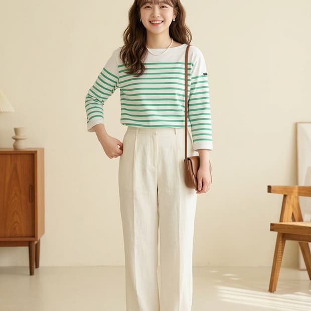 세인트제임스 보트넥 스트라이프 티셔츠 화이트/그린