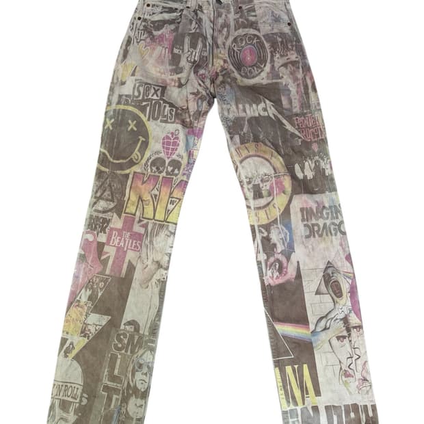 빈티지 90s 리바이스 501 락밴드 프린팅 커스텀 팬츠 31/34