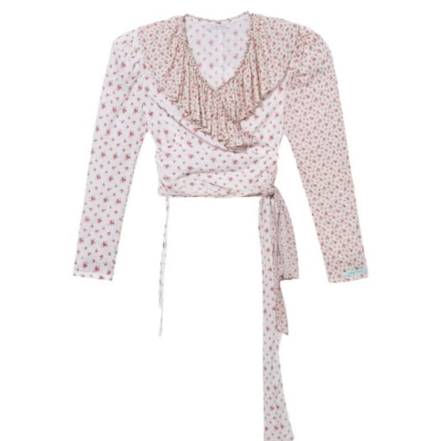 인스턴트펑크 플로럴 플리츠 랩 블라우스