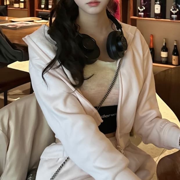 스킴스 크롭 후드 집업 핑크 s