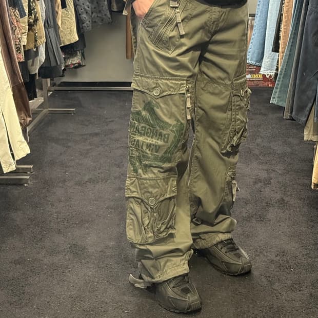 뱅뱅 빈티지 진스 카고 유틸리티 포켓 밀리터리 워크 팬츠 아메카지 30