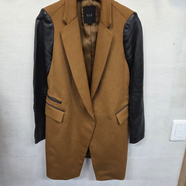 지오송지오 여성 울 레더 원버튼 배색 코트 55