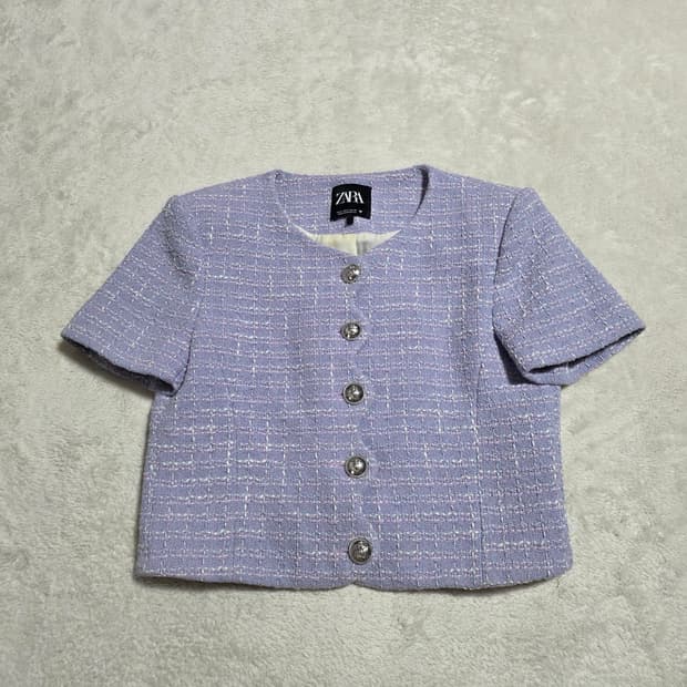 (S)여성 자라 트위드 반팔 자켓 퍼플