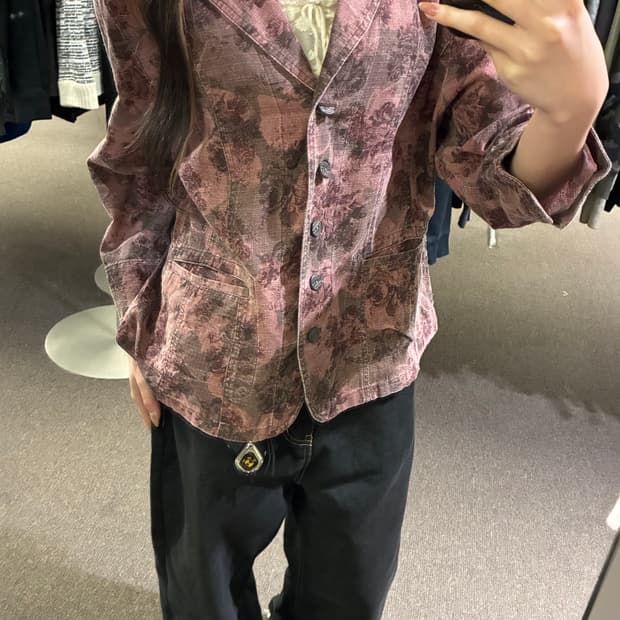 XL)Japanese vintage 여성 플라워 패턴 자켓