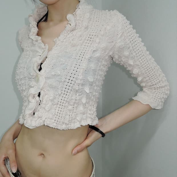 Crinkle-Texture Ruffle Detail Blouse
