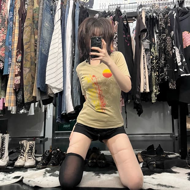 하와이안 프린팅 슬림핏 반팔