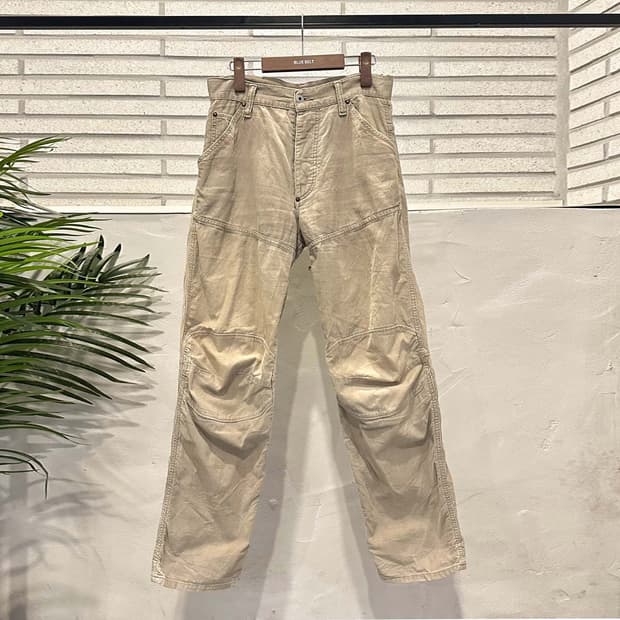 JPN VINTAGE 코듀로이 팬츠 스트레이트핏 더블니 디테일 베이지