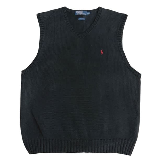 POLO 블랙 레드 포니 니트 코튼 베스트 XXL