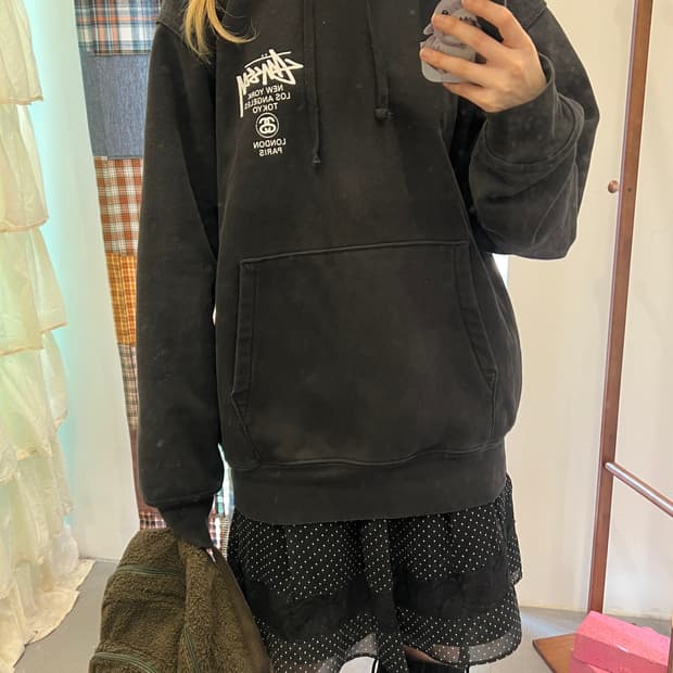 스투시 베이직 블랙 후드티 