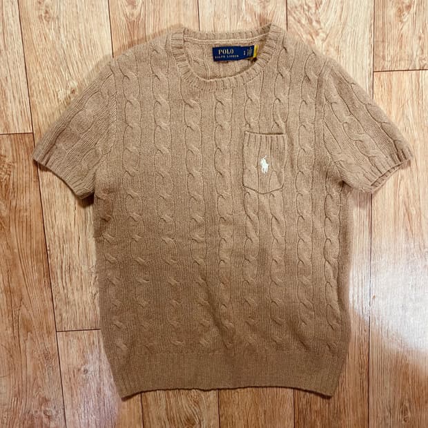 polo 폴로 브라운 반팔 니트 꽈배기 니트