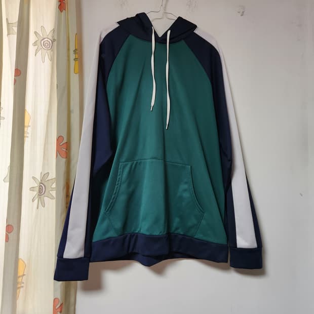 빅사이즈 배색 후드티 그린/네이비/화이트