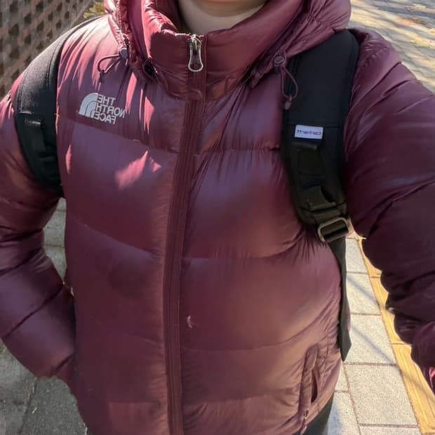 노스페이스 눕시 패딩 버건디