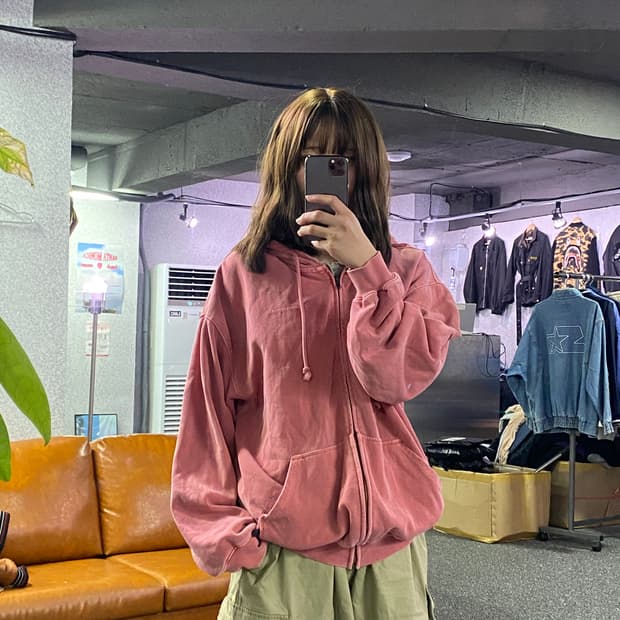 디스이즈네버댓 스몰로고 핑크 후드 집업 B2465