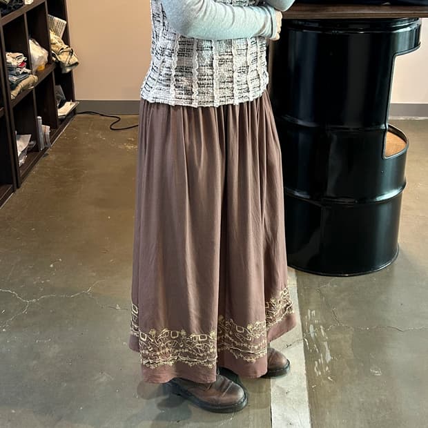 브라운 히피자수 롱 스커트