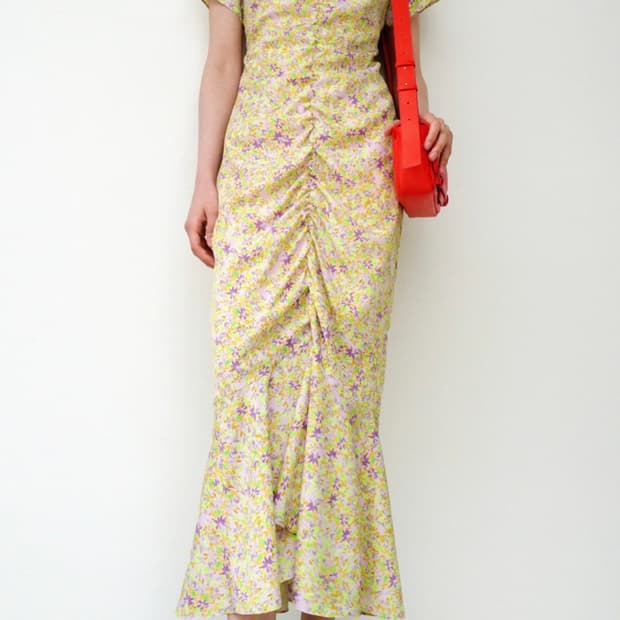 오르 플로럴 셔링 드레스 - xs, 롱