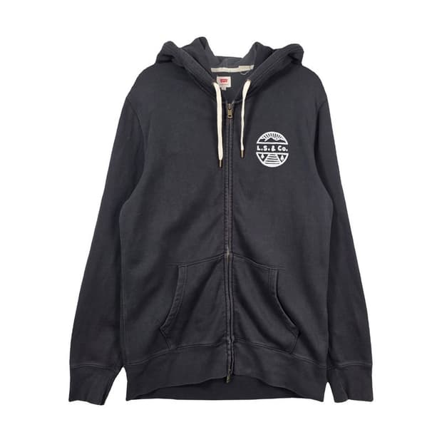 리바이스 서클 로고 빈티지 블랙 후드 집업 L