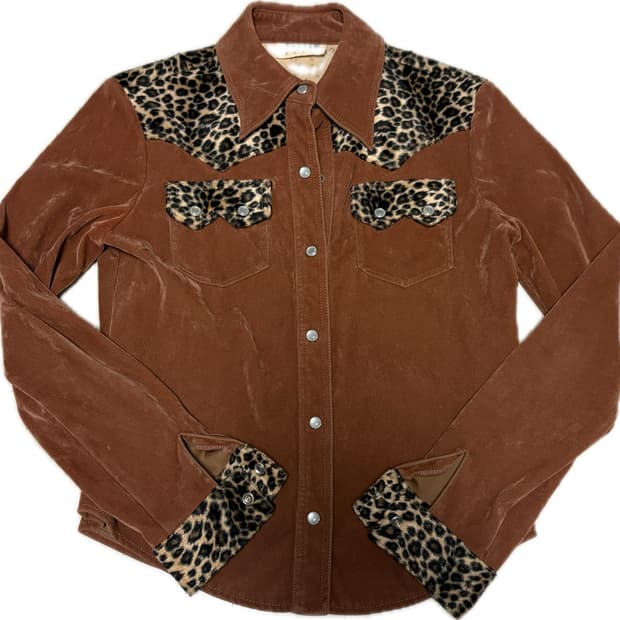 빈티지 레오파드 벨벳 셔츠