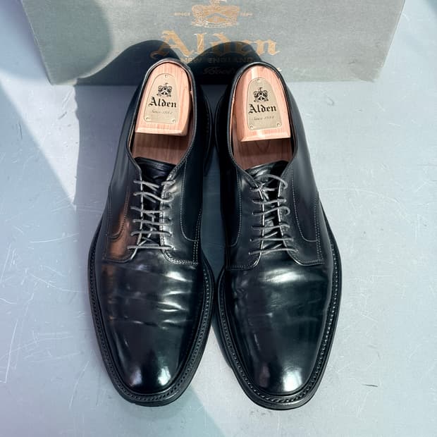 [11.5D] 알든 4315CY 블랙 코도반 플레인 토 더비 (feat.