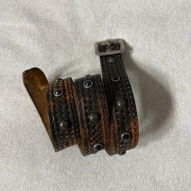 RRL 더블알엘 스터드 바스켓위브 가죽 벨트