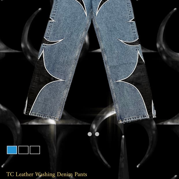 TC Leather Washing Denim Pants