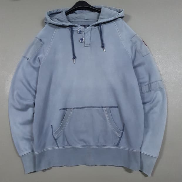 XL (105) 아르마니 진스 데미지 워싱 디스트로이드 후드티 스웻셔츠