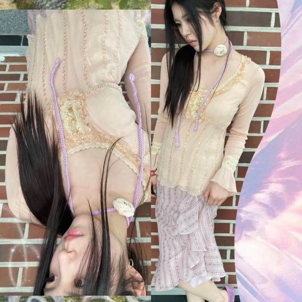 누디살몬 페어리 모리걸 빈티지 코디세트 2pcs