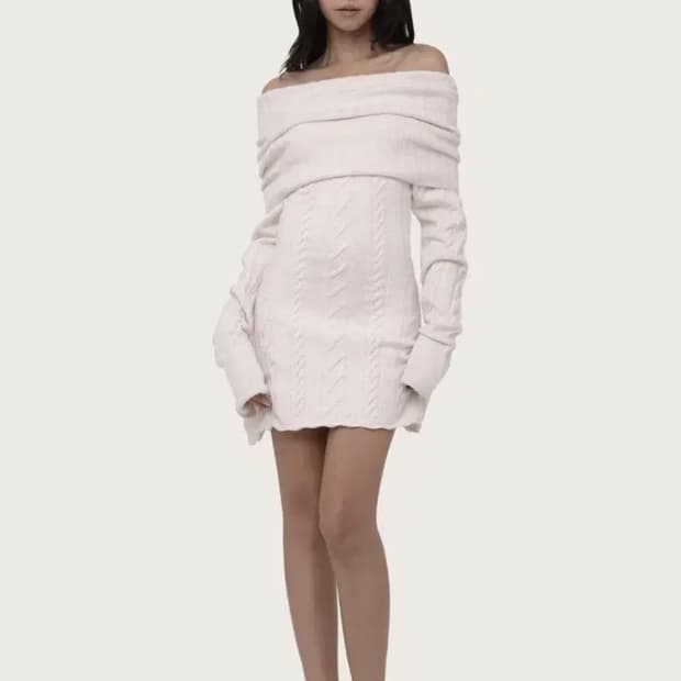 구해요))클리시어 오프숄더 니트 원피스 러브 노트 원피스