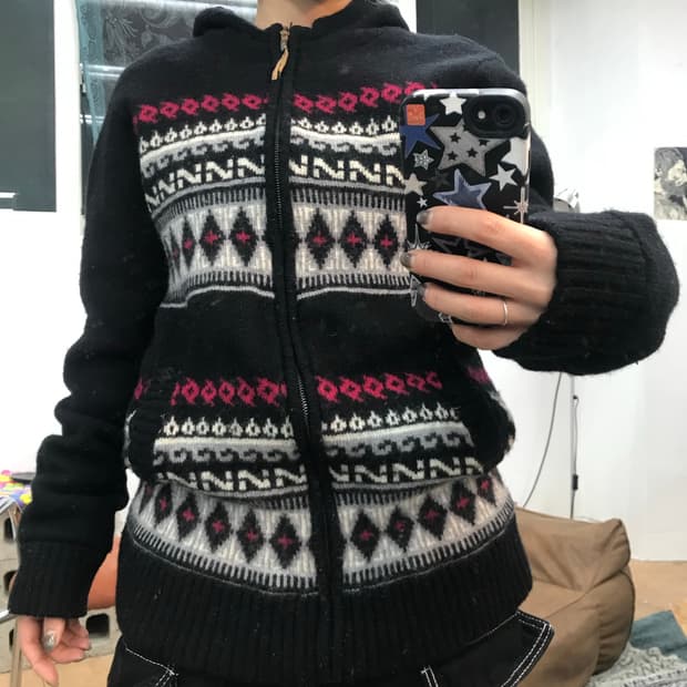 maru 빈티지 에스닉 니트 후디롱자켓 