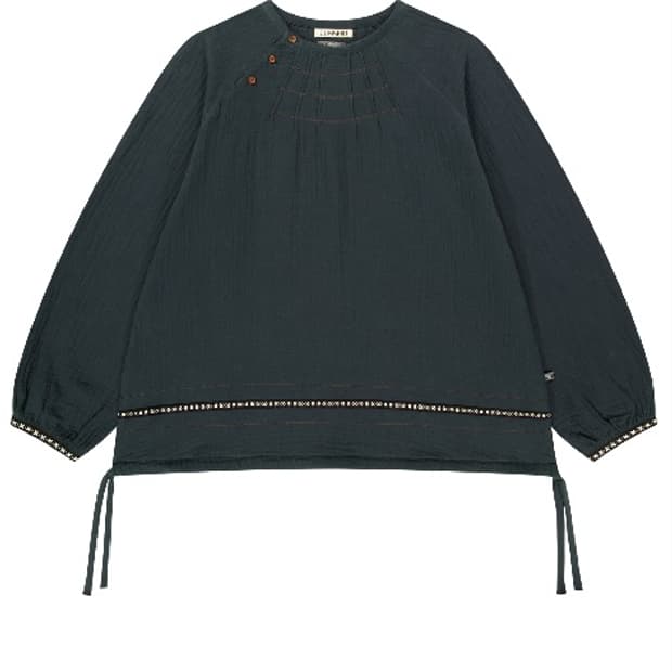 코이세이오 X 브라이스 지그재그 핀턱 블라우스 블루 차콜