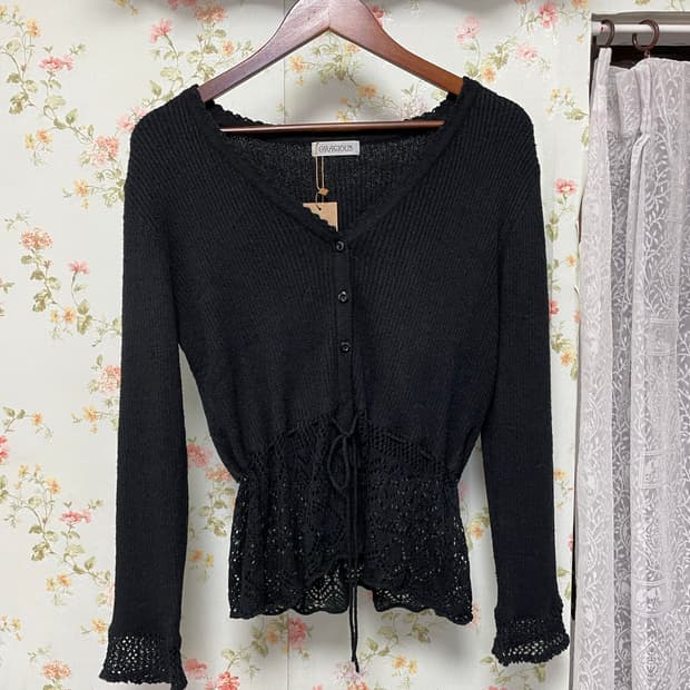 페플럼 그물 니트 가디건