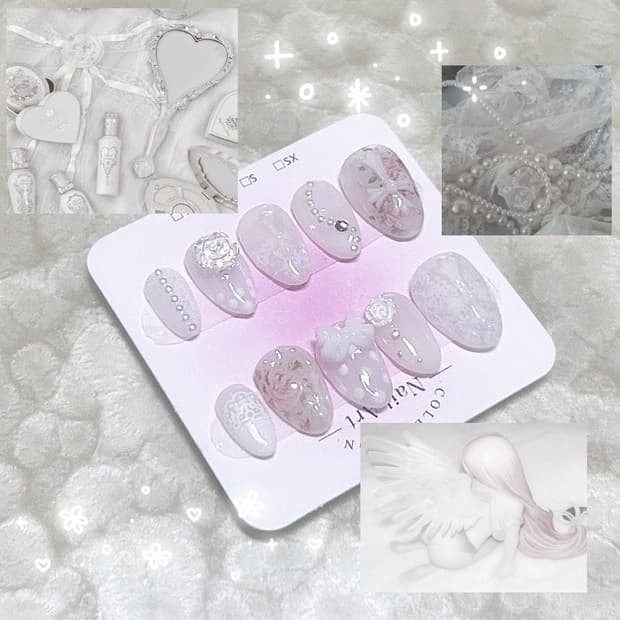 화이트 레이스 네일 /공주네일팁/레이스네일
