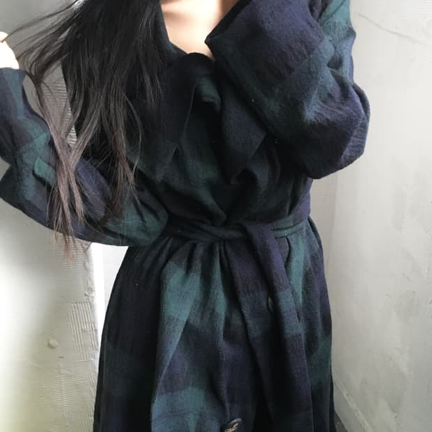 Vivienne Westwood 비비안웨스트우드 그린 체크 카라 울 코트