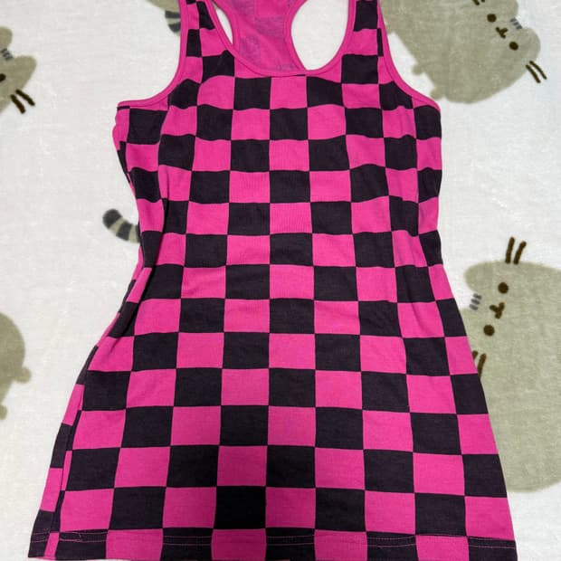 핑크+블랙 체커보드 나시티