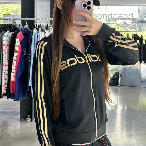 아디다스 올드스쿨 글리터 자수 후드져지 검골