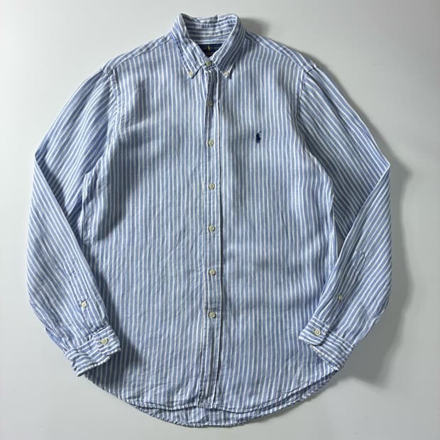 Polo  폴로 랄프로렌 자수 스카이블루 스트라이프 린넨 셔츠 