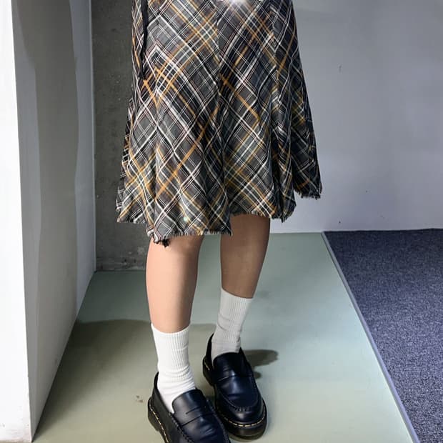 fall check flare midi skirt