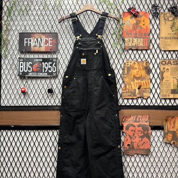 칼하트 오리지널 워크웨어 오버롤 멜빵 더블니 포인트 블랙