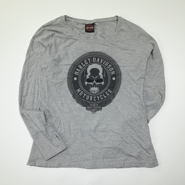 CL566 XL 할리데이비슨 해골비즈 헤더그레이 티셔츠 긴팔티