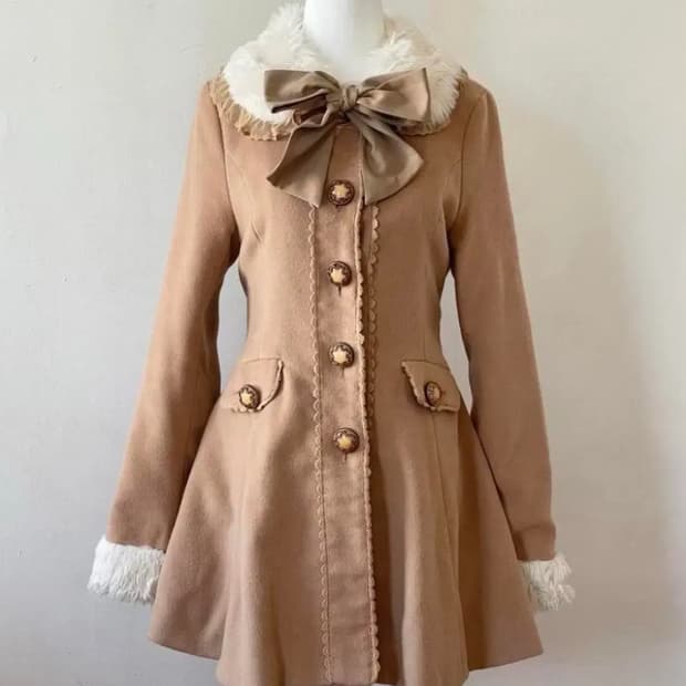 리즈리사 핀터깔 퍼 리본 코트 라떼히메갸루